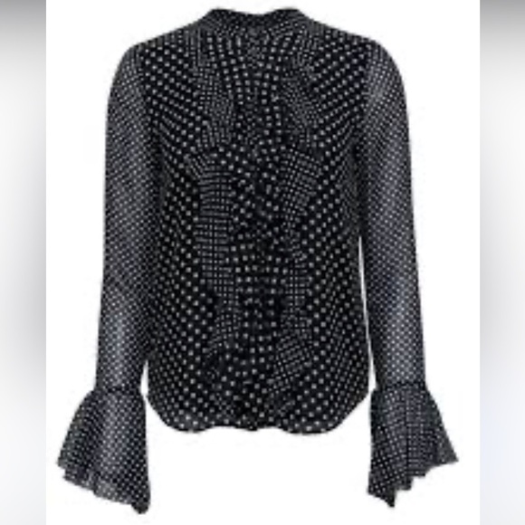 Joie Black White Polka Dot Ruffled “Darek” Blouse Romantic Sheer Sleeves Large - Picture 3 of 14